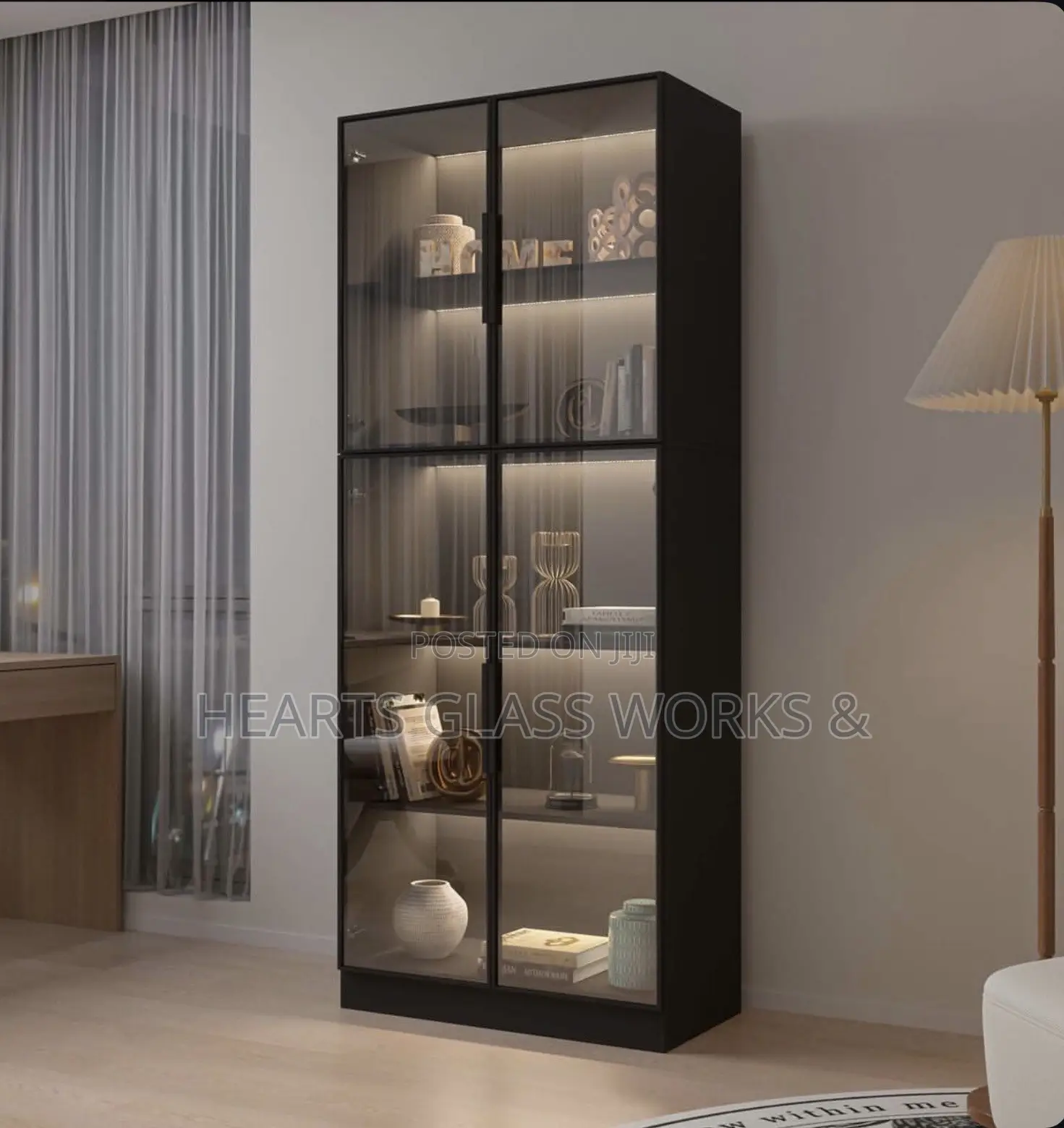 Display Cabinet With 4 Glass Doors, 5 -Tier Storage LED Lights