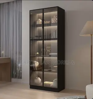 Display Cabinet With 4 Glass Doors, 5 -Tier Storage LED Lights