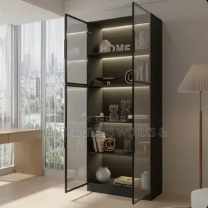 Display Cabinet With 4 Glass Doors, 5 -Tier Storage LED Lights