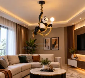 Indoor Lighting Vintage Resin Panda Pendant Light Loft Hemp Rope