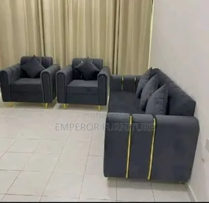 Luxury 6 Seater L-Shape Sofa - Black With Gold Pillows