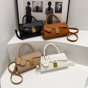 Structured Top-Handle Bag With Gold Lock Accent Detachable Strap