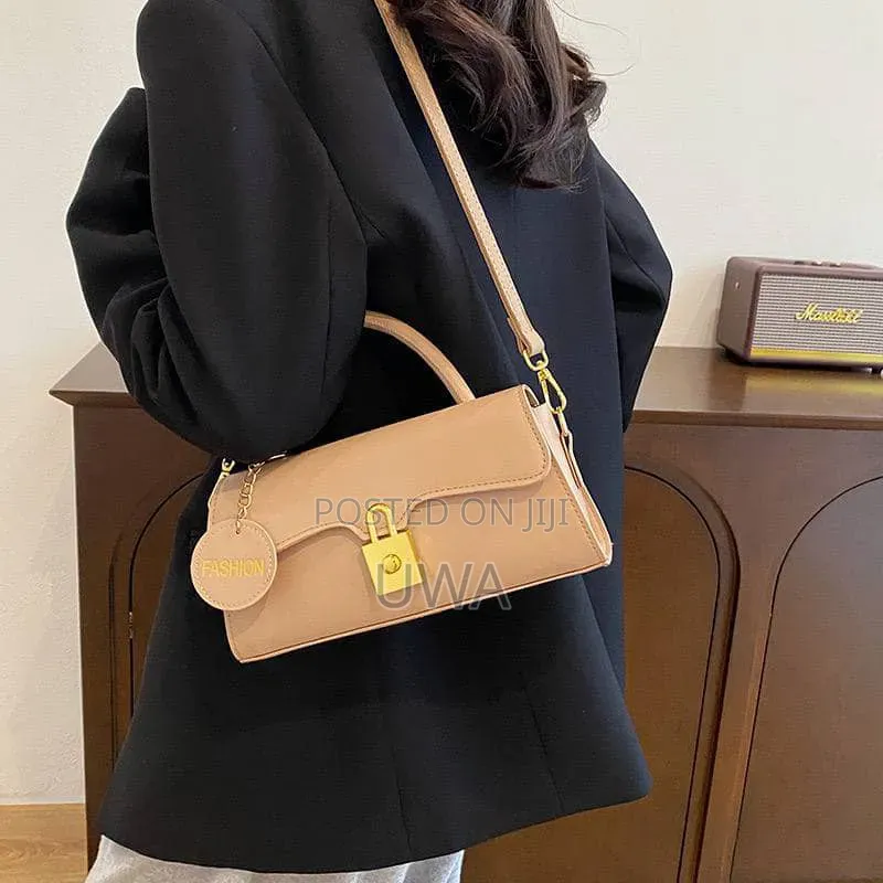 Structured Top-Handle Bag With Gold Lock Accent Detachable Strap