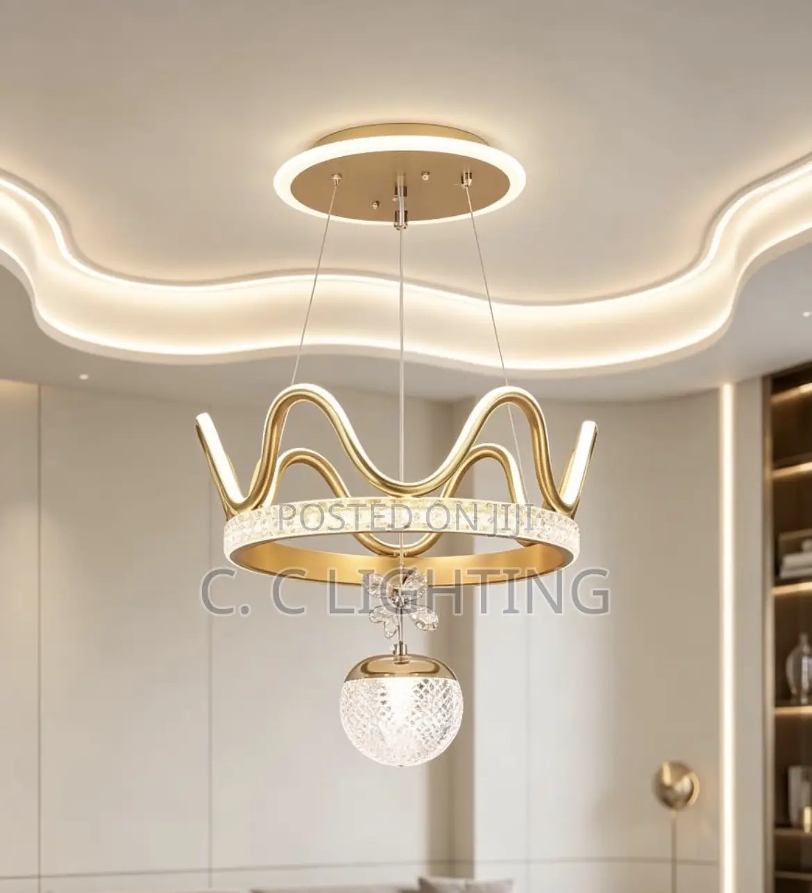 Luxury Crown LED Pendant Light Gold Modern