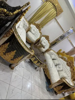 ​Luxury Royal Black Gold Carved Sofa Set (7-Seater)