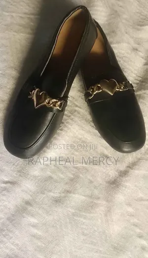 Female Black Loafer With Gold Heart Chain -Office Casual Slipon Shoe