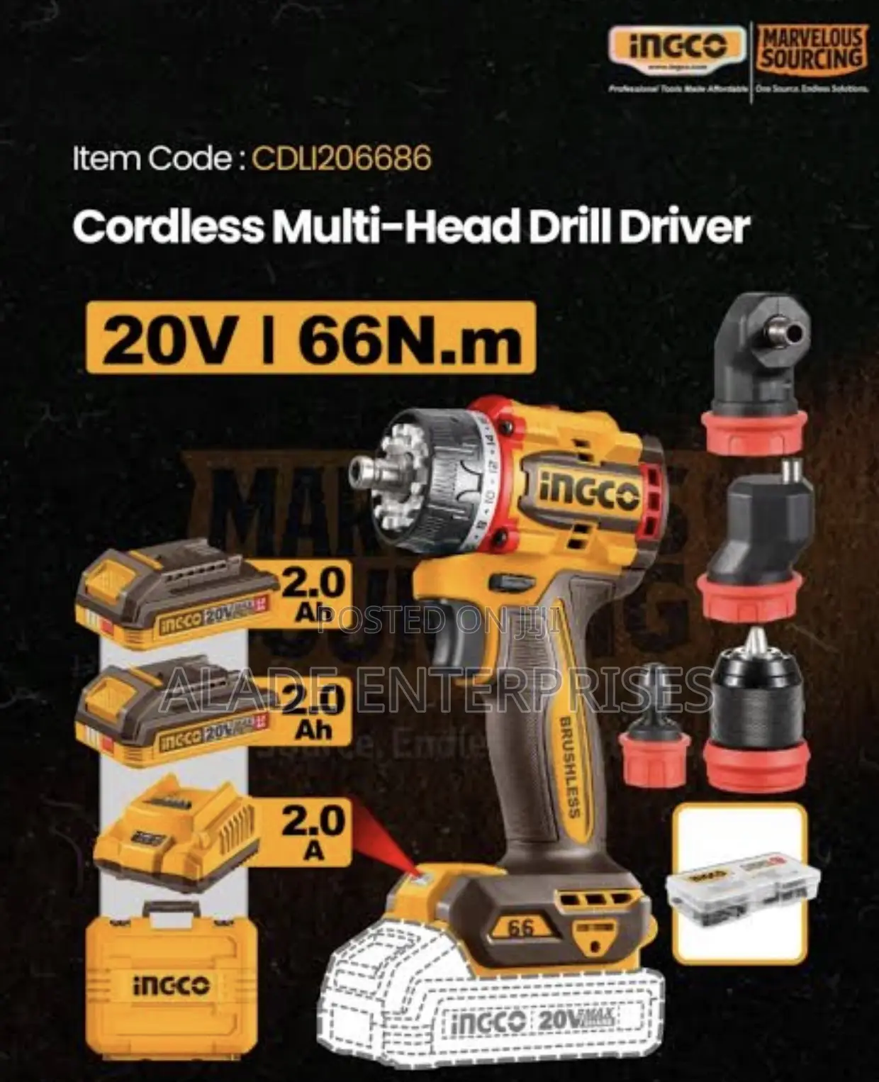 Ingco Cordless Multi-Head Drill Driver 66nm 20v