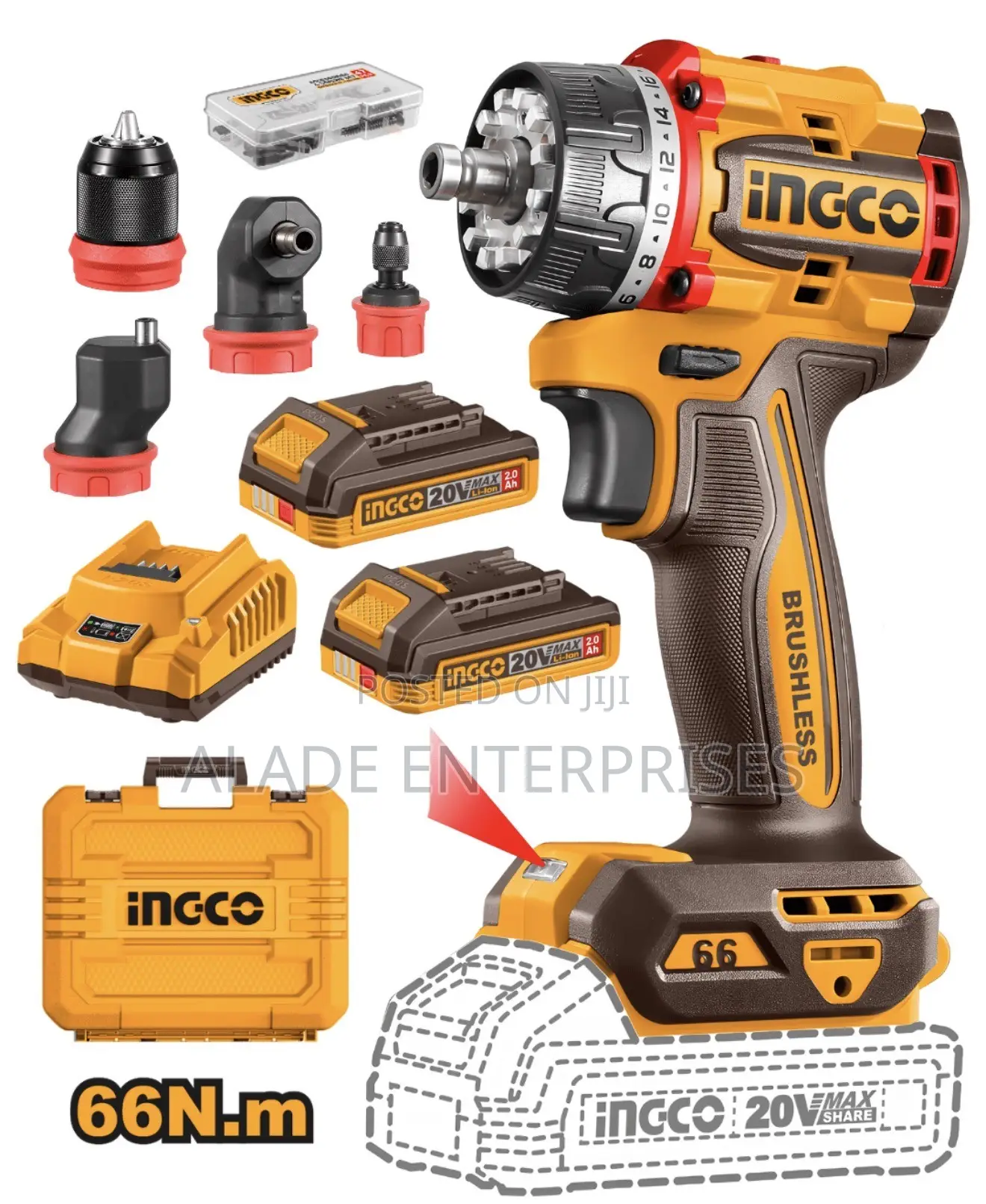 Ingco Cordless Multi-Head Drill Driver 66nm 20v