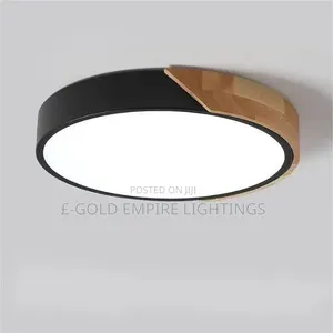 Modern LED Ceiling Light – Black Wood Round Flush Mount Lamp