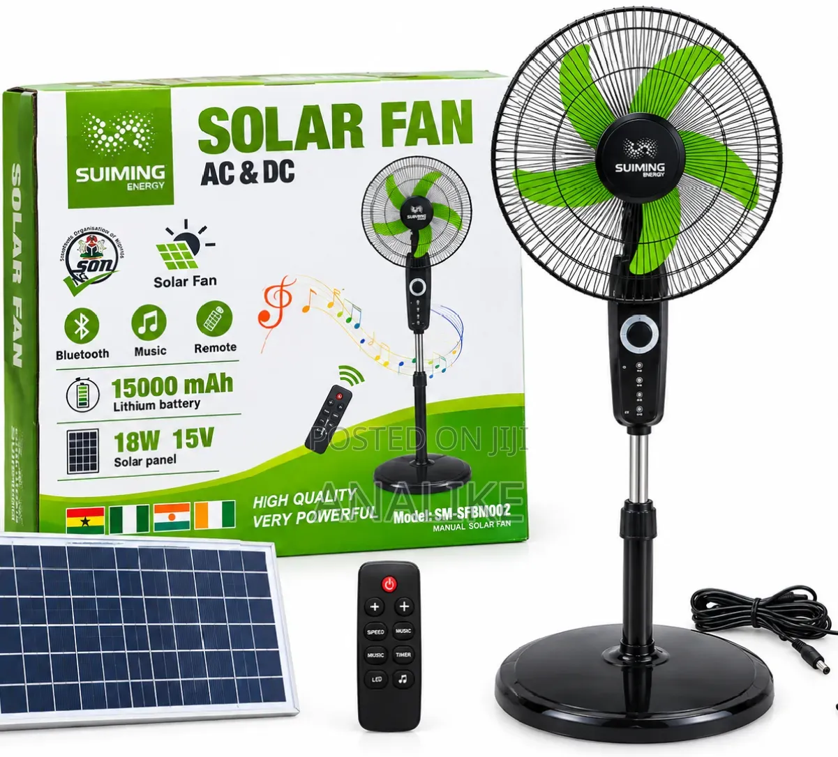 Rechargeable Solar Fan AC DC With Remote Control, Bluetooth Speakers