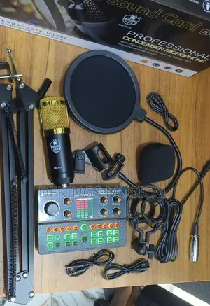Podcast Equipment- Condenser Mic, Sound Card and Boom Arm Stand