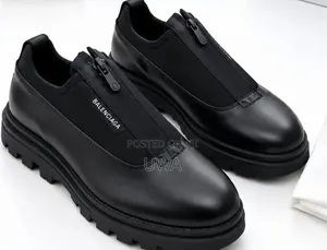 Luxury Balenciaga Front-Zip Leather Casual Derby Shoes