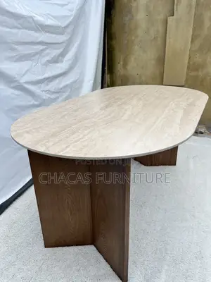 Luxury Oval Marble-Top Dining Table With Solid Wooden Base