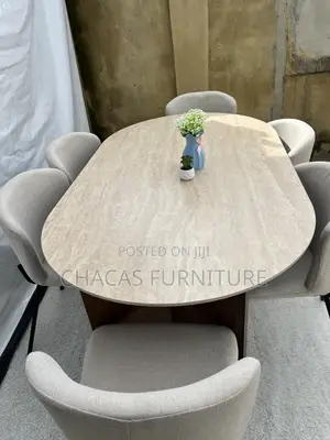 Luxury Oval Marble-Top Dining Table With Solid Wooden Base