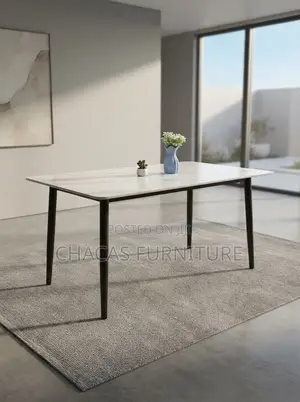 120cm Modern White Marble Dining Table With Black Metal Legs