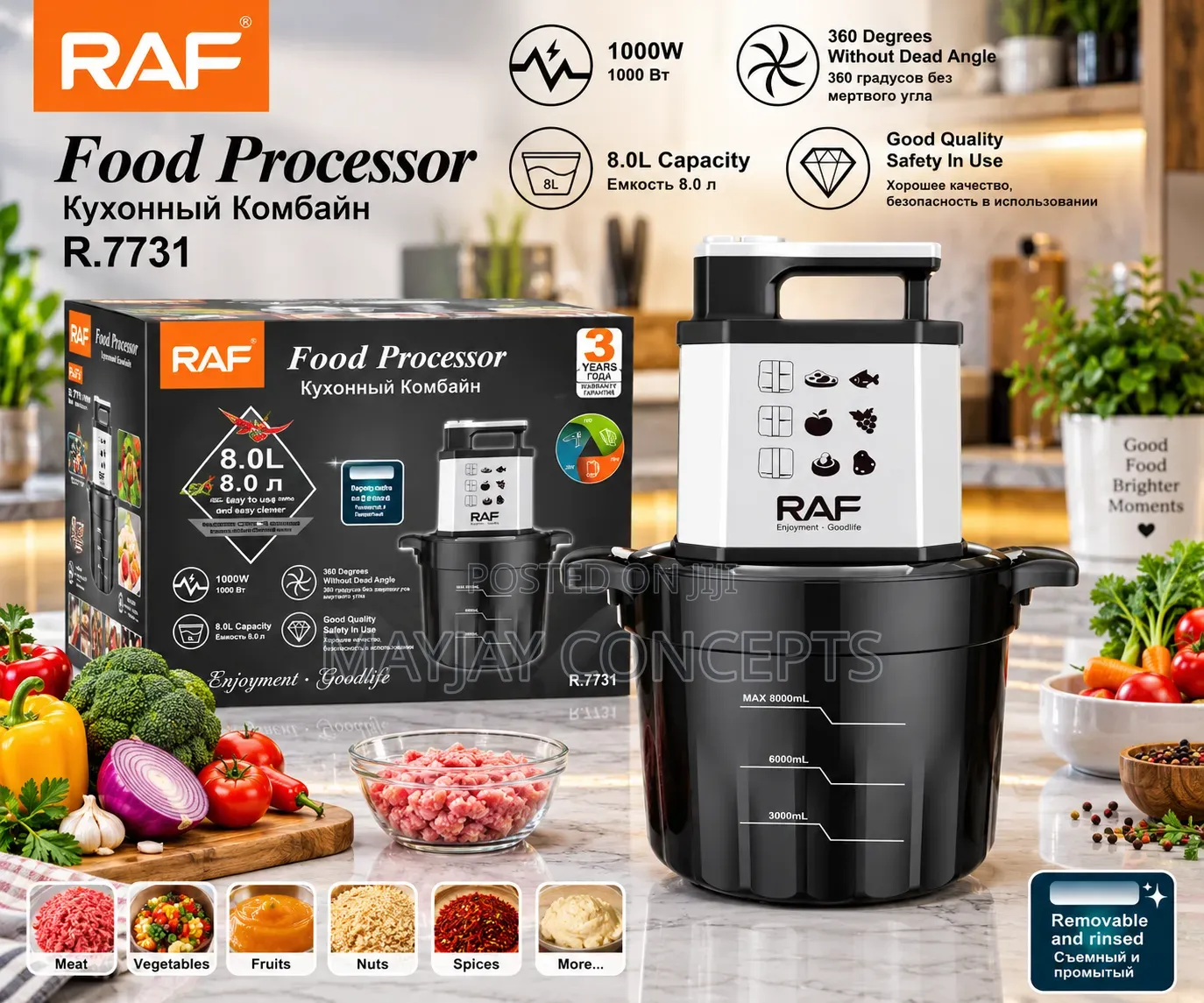 RAF 8L 1000W Food Processor Large Capacity Kitchen Machine