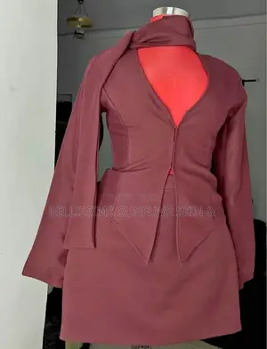 Burgundy/Mauve 2-Piece SET: Blazer + High Waisted Skirt