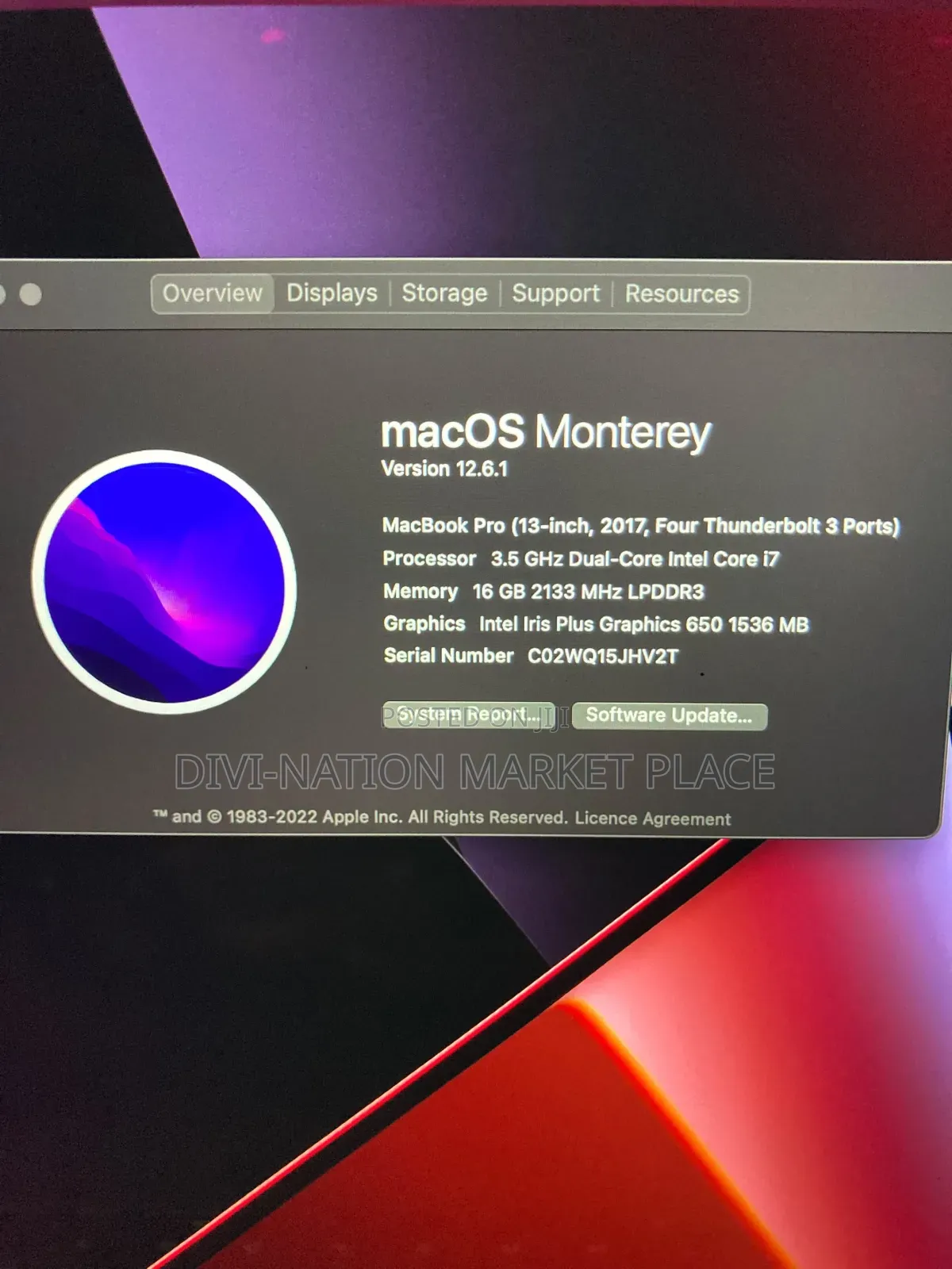 Laptop Apple MacBook Pro 2017 16GB Intel Core i7 SSD 500GB