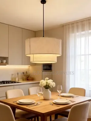 Minimalist 2-Tier Fabric Drum Pendant Light
