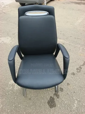 Black Leather Office Visitor or Conference Chair With Fixe