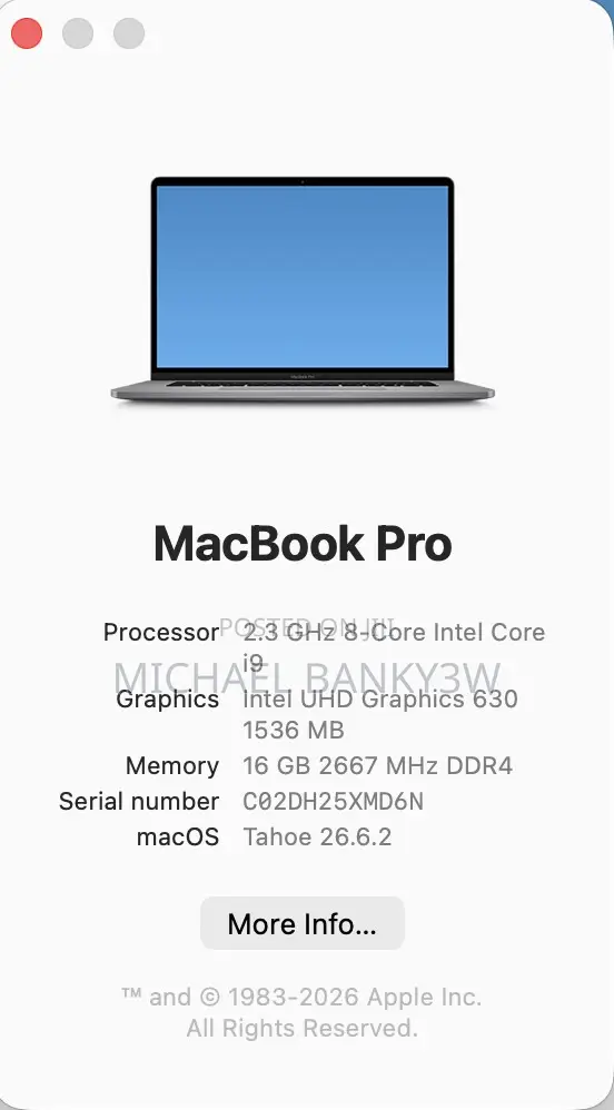 Laptop Apple MacBook Pro 2019 16GB Intel Core i9 SSD 1T