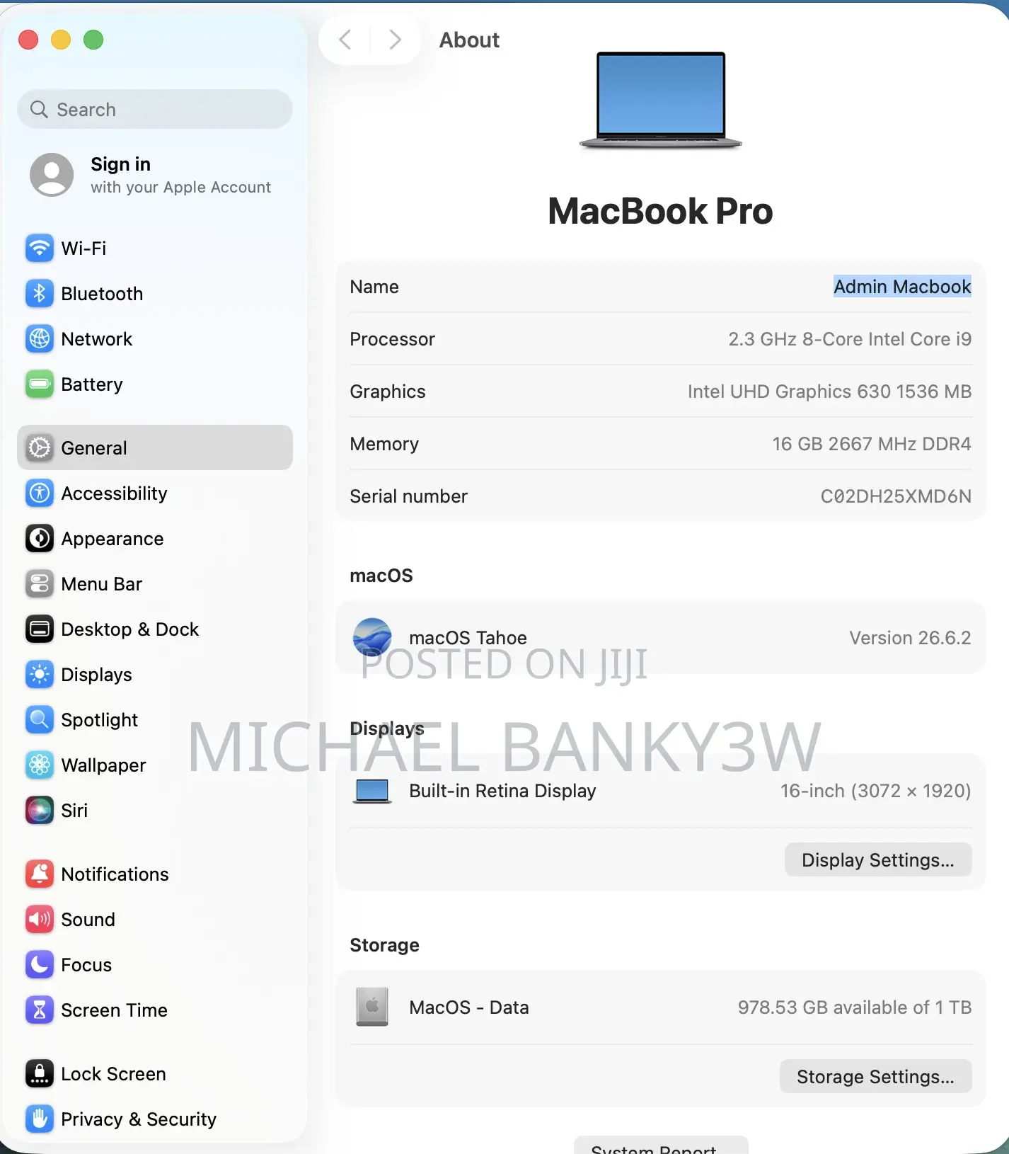 Laptop Apple MacBook Pro 2019 16GB Intel Core i9 SSD 1T