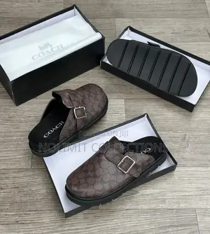 Coach Leather Buckle Clogs in Signature Jacquard