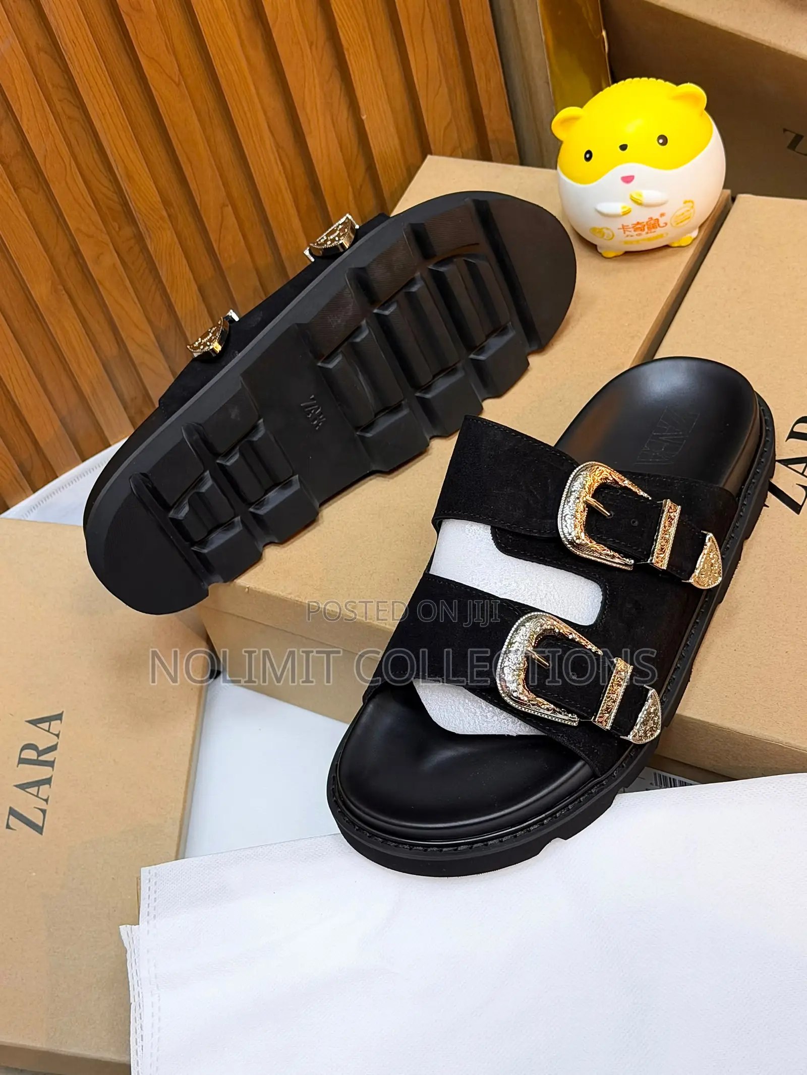 Zara Double Strap Slides With Thick Rubber Sole