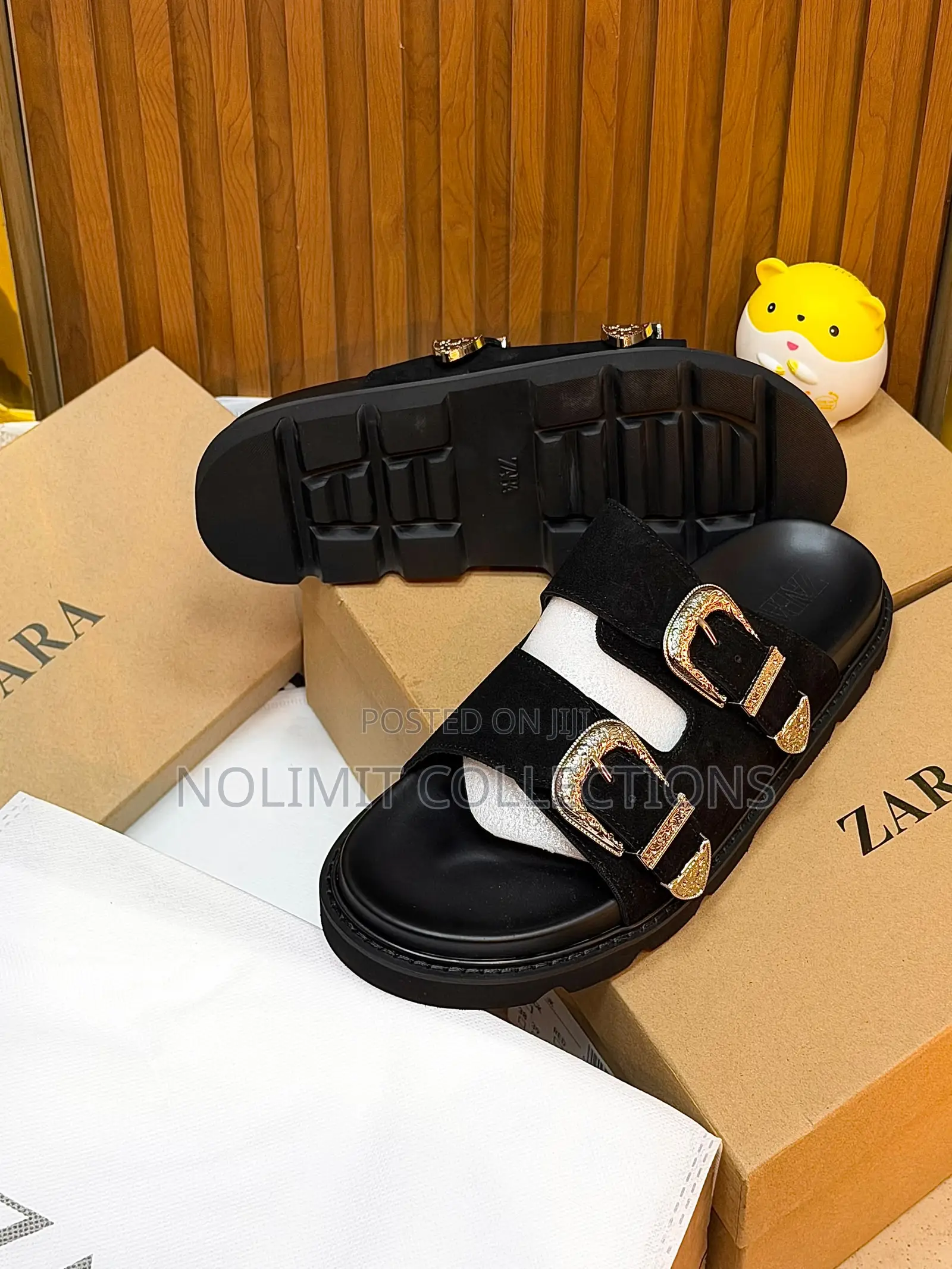 Zara Double Strap Slides With Thick Rubber Sole