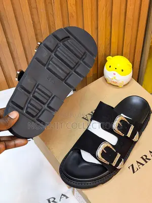 Zara Double Strap Slides With Thick Rubber Sole