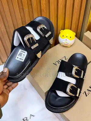 Zara Double Strap Slides With Thick Rubber Sole