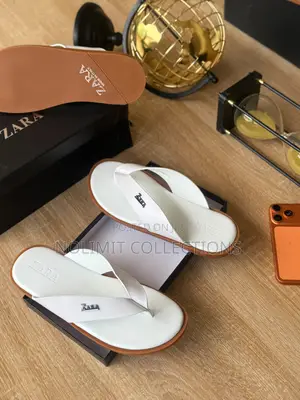 White Leather Zara Slides for Men