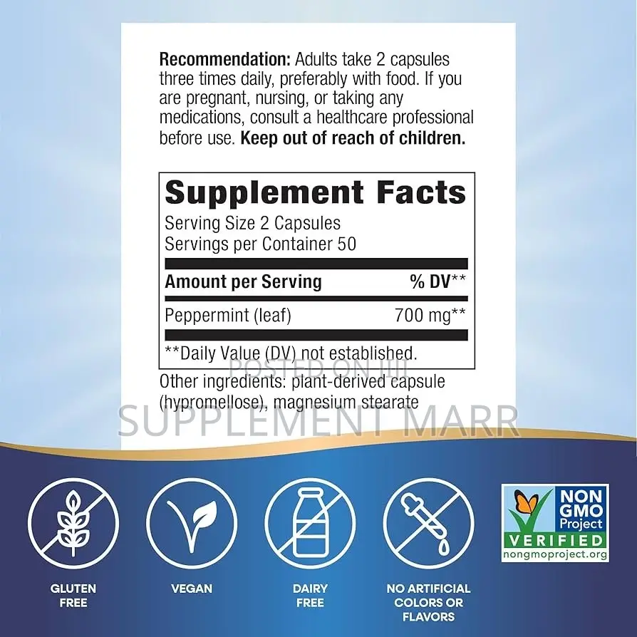 Peppermint Leaf X100 Capsules - Traditionally Used to Soothe Digestion