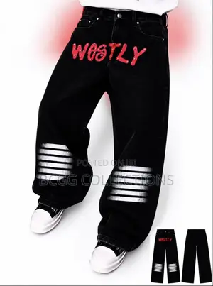 Designer WOSTLY Graphic Baggy Streetwear Denim Jeans