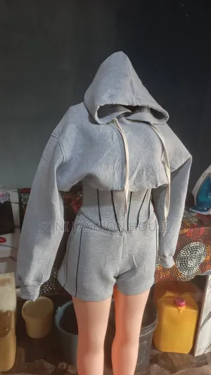 Ash Color Hoodie Crop Top and Shorts
