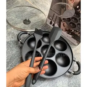 7 in 1 Non Stick Omelette Masa Pan Plus Glass Lid Cover With Brush