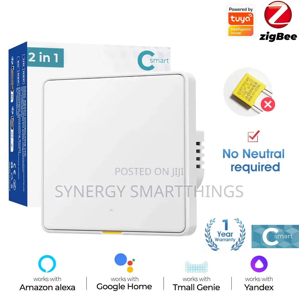 Tuya C-Smart Zigbee 1 Gang Button Switch Alexa- Google Assistant White