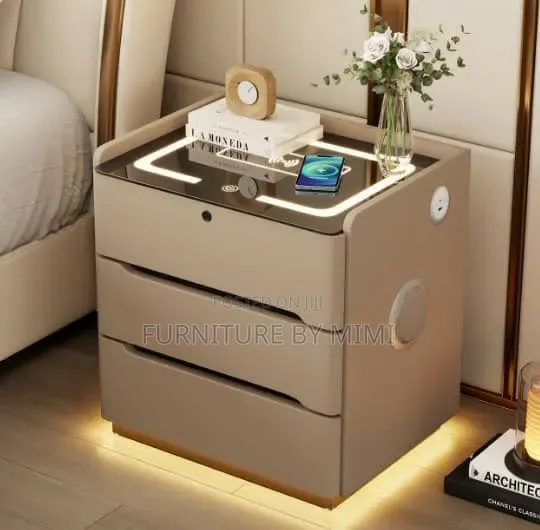 Smart Nightstand: Wireless Charger, Bluetooth Speaker Password Lock.