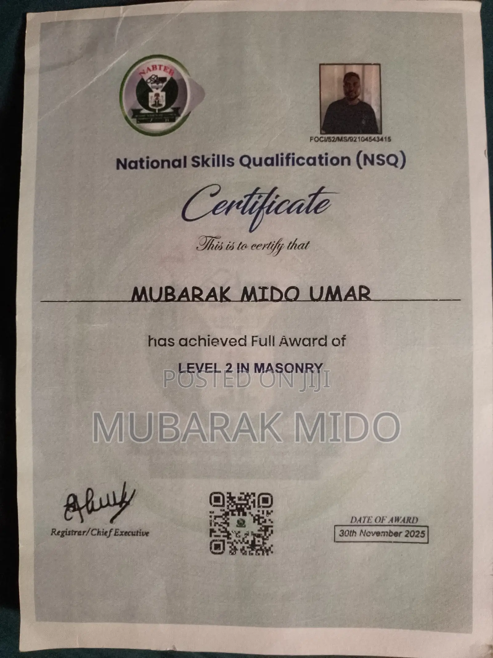 Construction Building Certificate