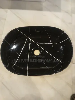 Black Marble Oval Countertop Wash Hand Basin