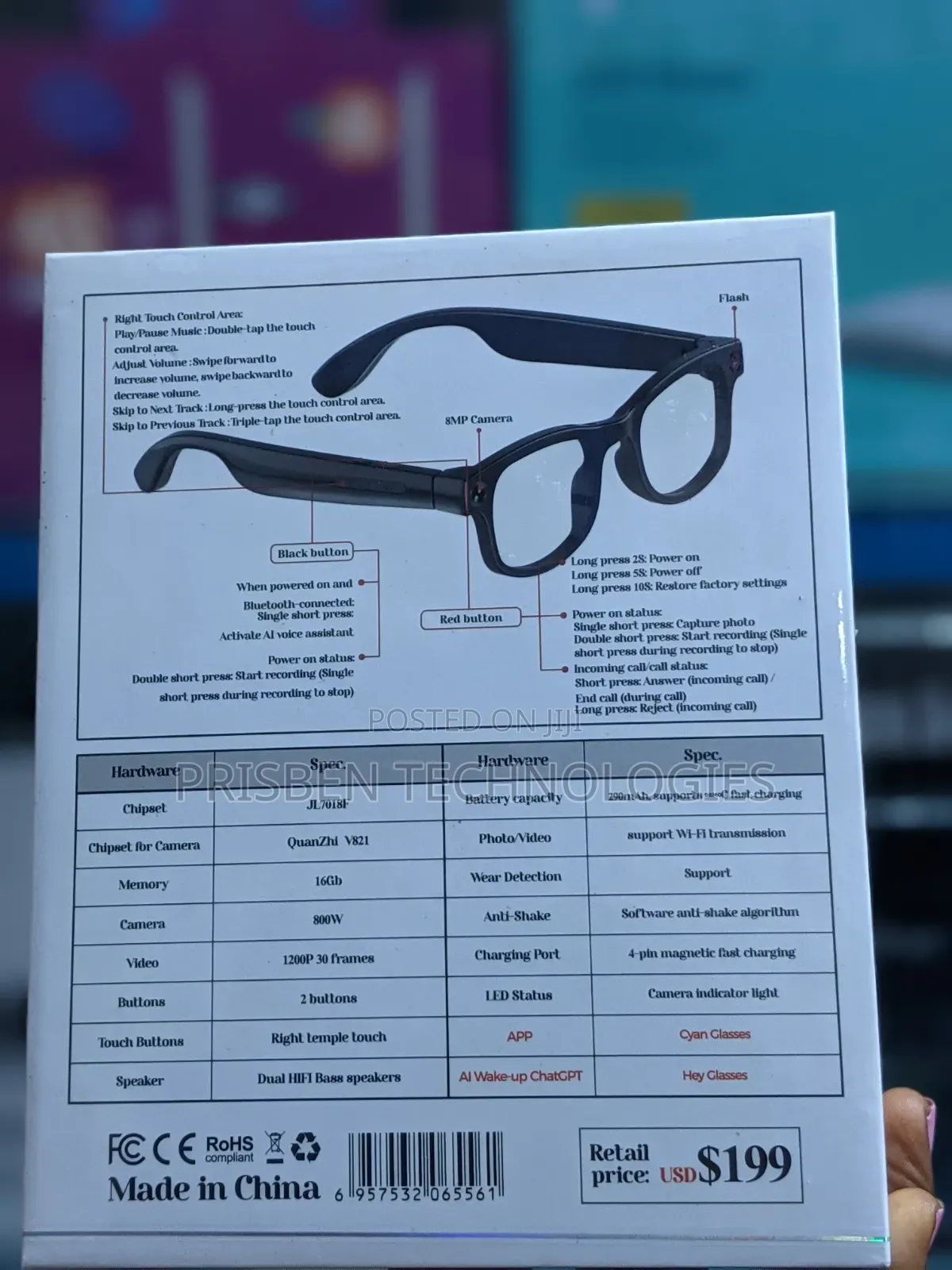 AI Smart Eye Glass Camera 8MP