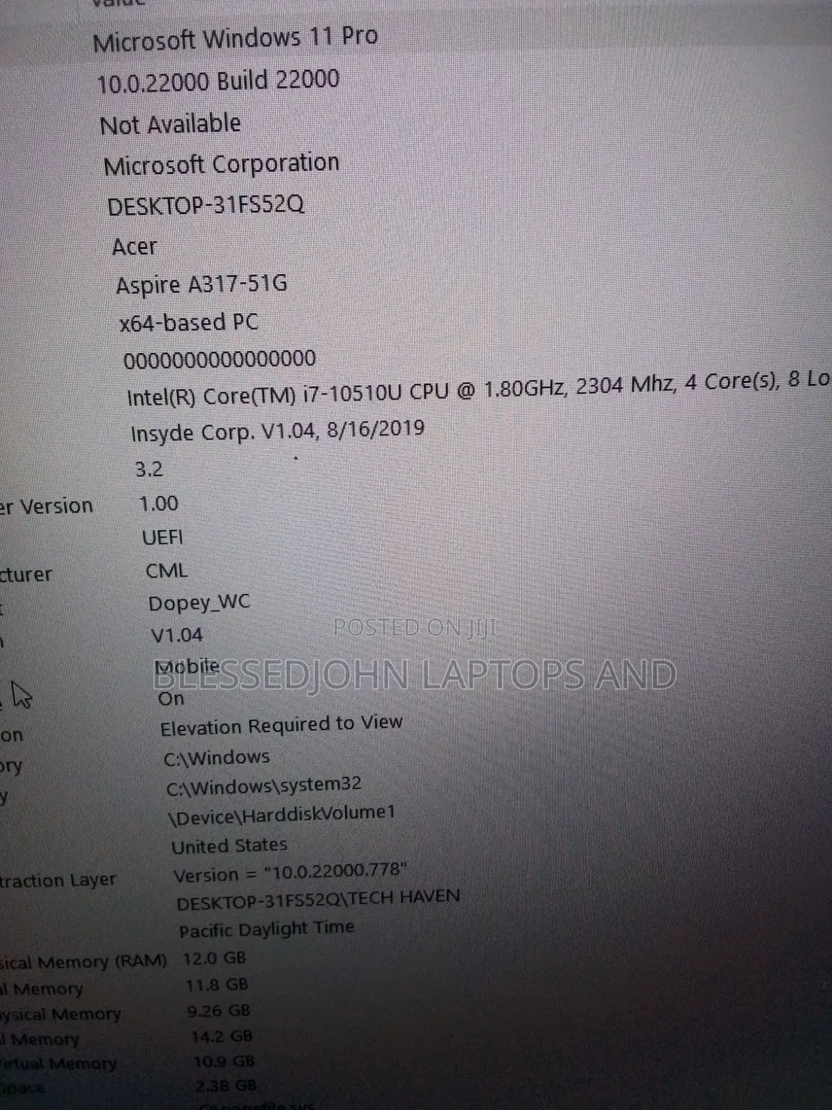 Laptop Acer 12GB Intel Core i7 SSD 1T