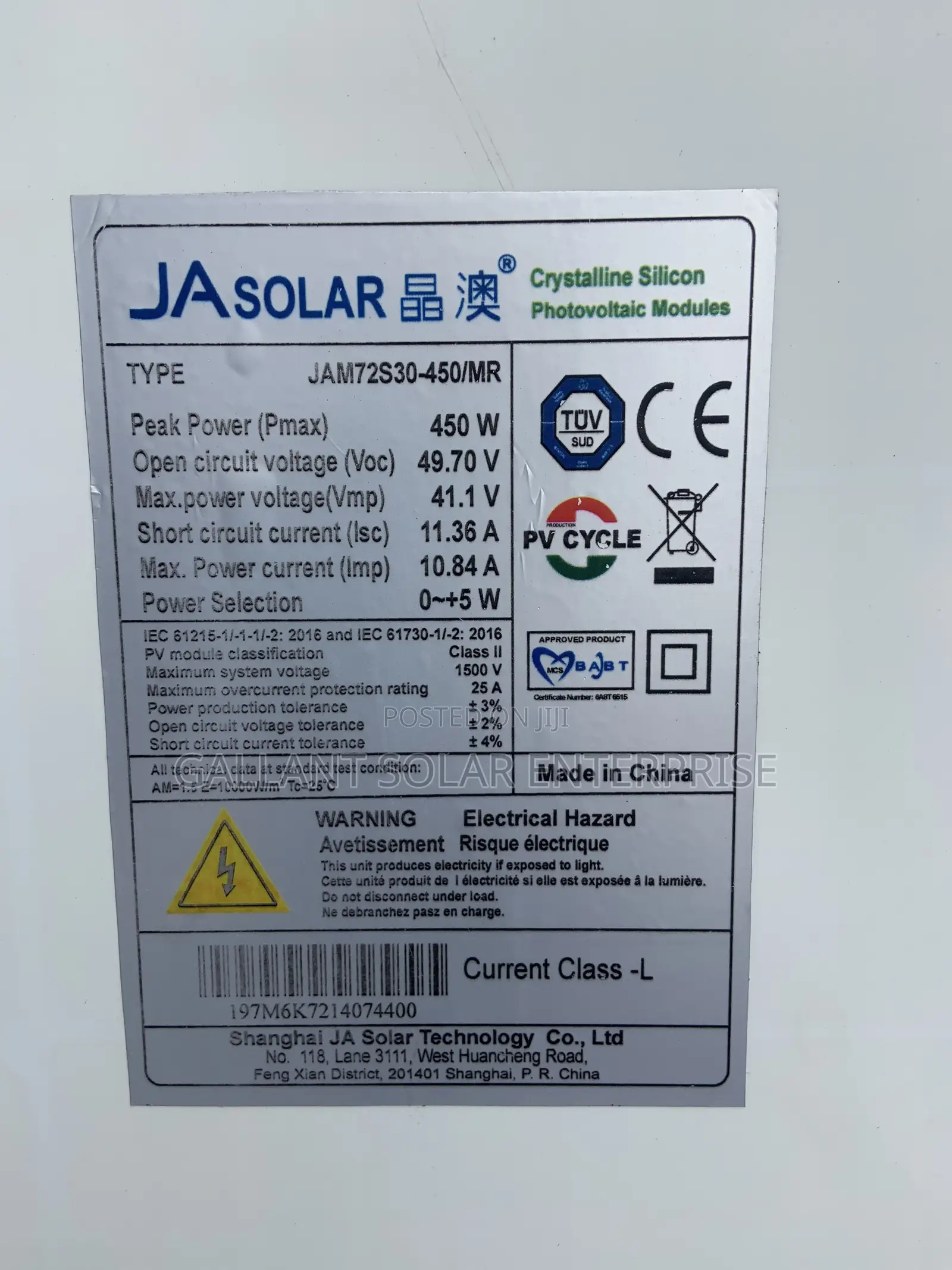 JA Solar 450w Panel