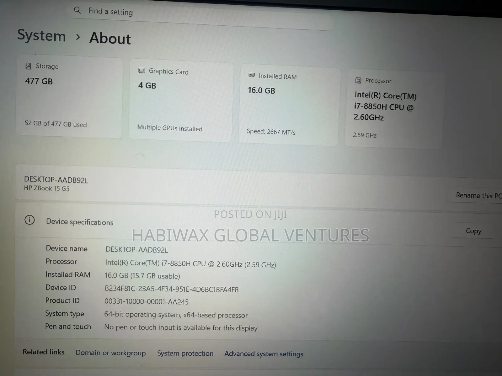 Laptop HP ZBook 15 G5 16GB Intel Core i7 SSD 512GB