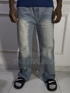 Original Men's Light Blue Baggy Distressed/Ripped Denim Jeans