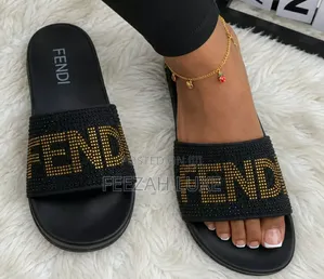 Fendi Rhinestone Black Slide - Luxury Female Slippers