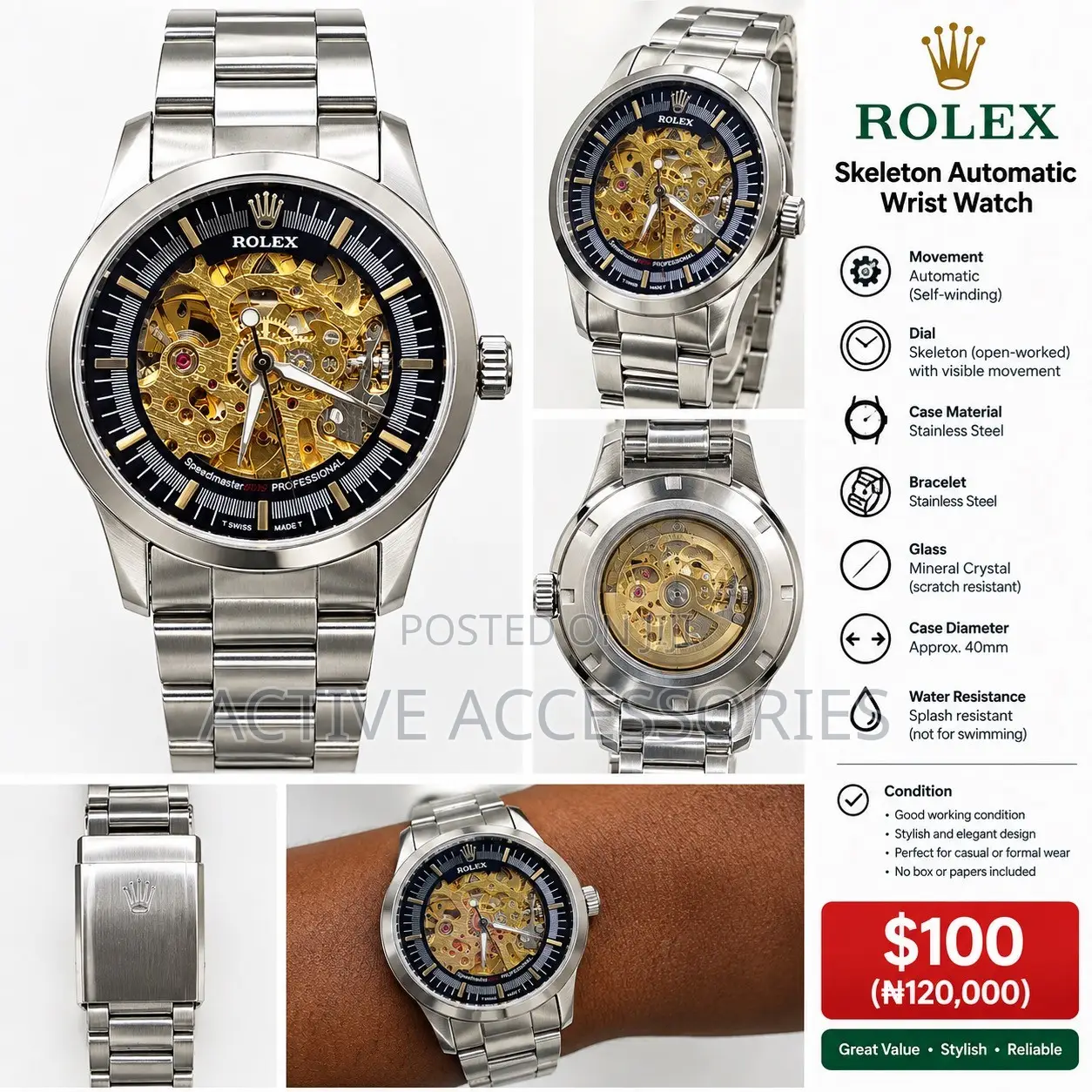 Skeleton Automatic Wrist Watch – Stainless Stee