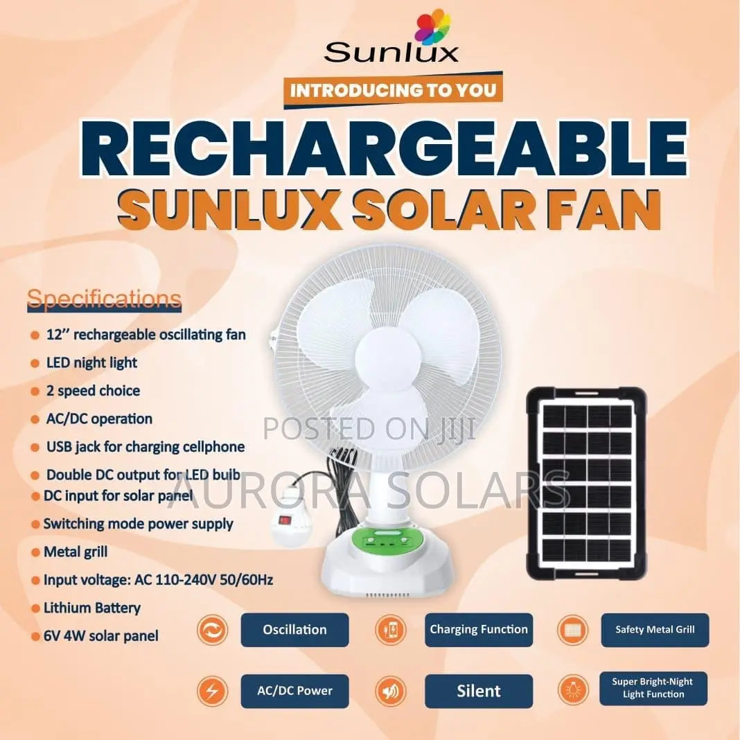 Sunlux 12" Rechargeable Solar Fan With Solar Panel
