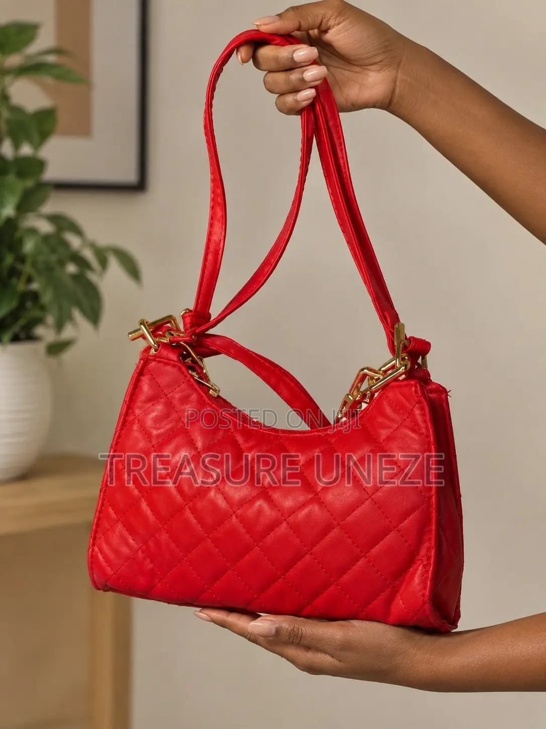 Red Mini Bag With Long Strap and Short Chain Strap