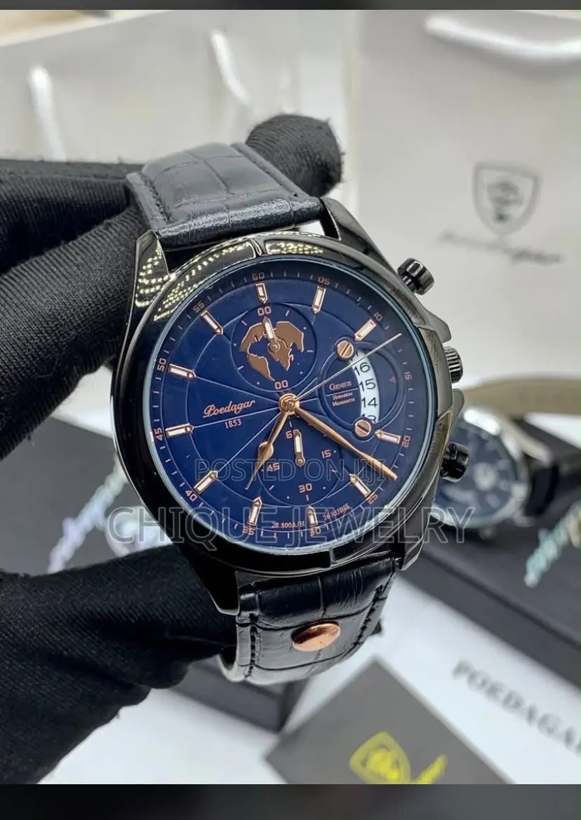 Poedagar Chronograph Black Leather Watch